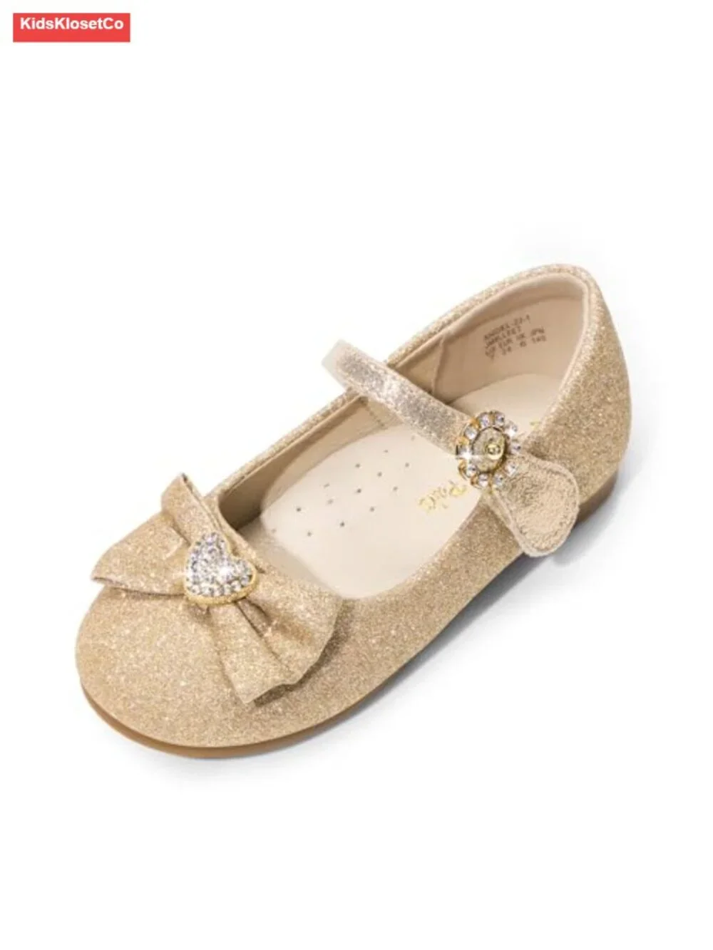 Girls Mary Jane Bow Ballet Flats with Rhinestone Front Bow Glitter Finish Hook